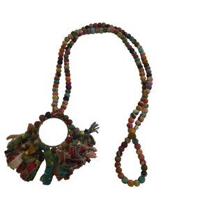 Bohemian Wood Bead Medals Fringe Colorful Pendant Necklace